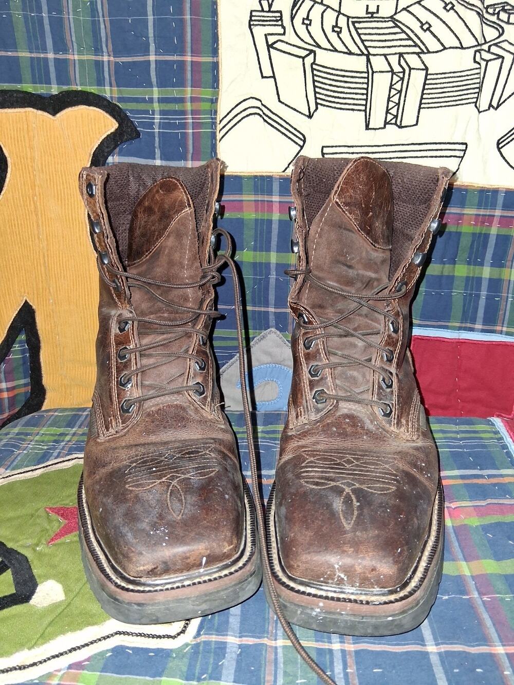 Justin Work Boots WK682 10EE Wide Steel Toe Leather Lace Pulley Oil Resistant